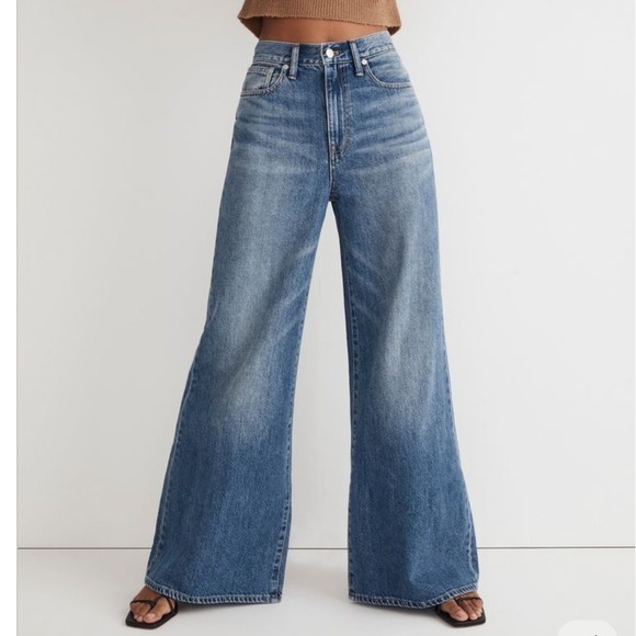 Madewell Denim - Madewell Extra-Wide Leg Jeans Blue Montauk Wash High Rise Boho Casual Size 32